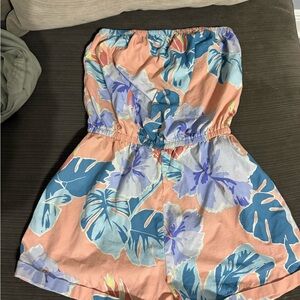 Floral Romper in Peach and Blue (pockets!)